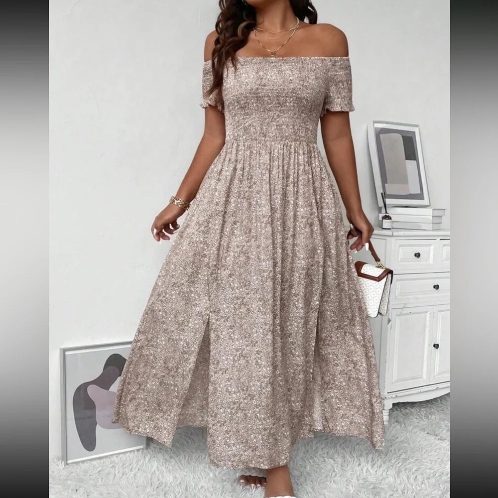 Boho floral off shoulder split thigh maxi dress - Picture 2 of 6